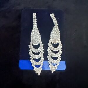 Silver Chandelier Drop Earrings with Rhinestones